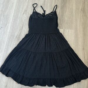 hollister black skater dress Hollister short sleeve midi dress in black with side slit